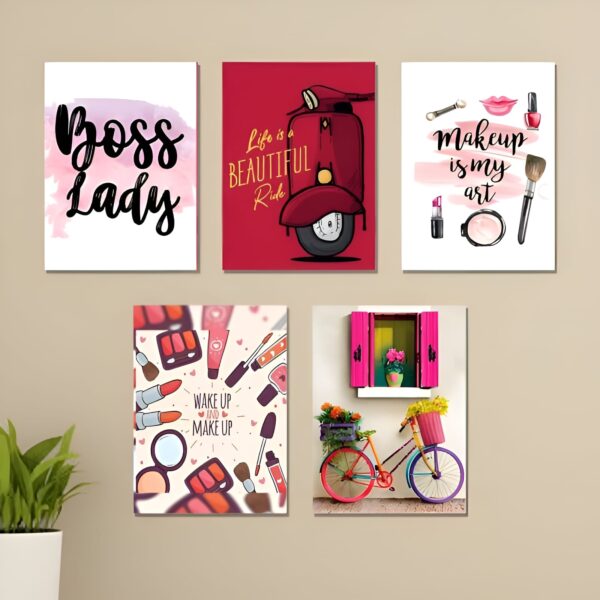 set of 5 girls room wall art sticky canvas frames / sticky phototiles.