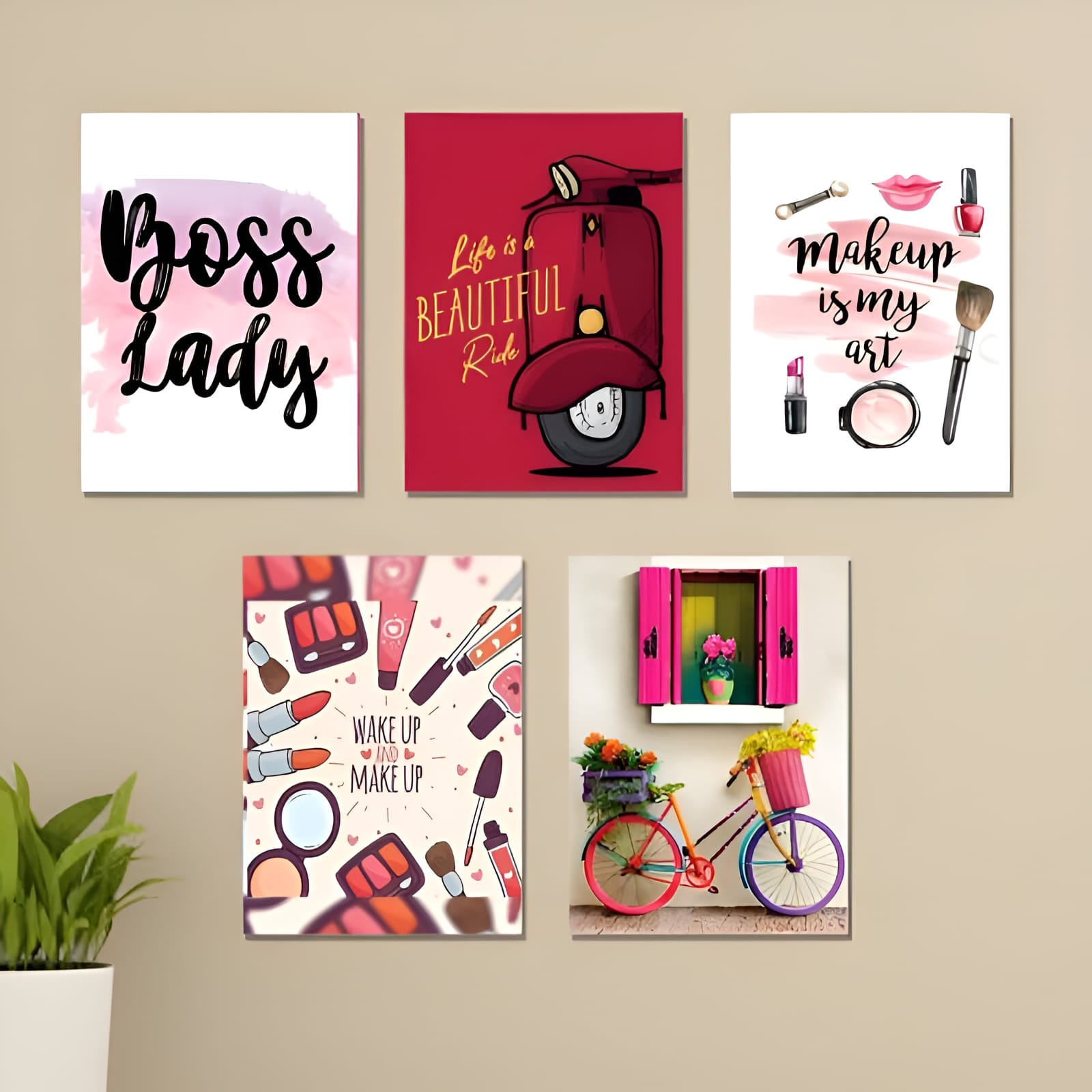 set of 5 girls room wall art sticky canvas frames / sticky phototiles.