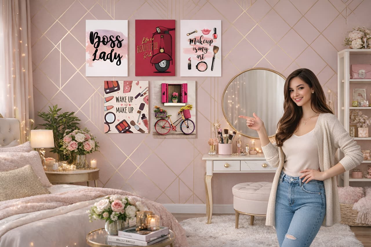set of 5 girls room wall art sticky canvas frames / sticky phototiles. - Image 2