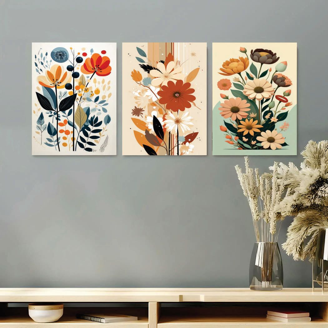 Set of 3 Premium Wall Art Photo Tiles – Modern Home Decor Sets 8x11 | With Frame